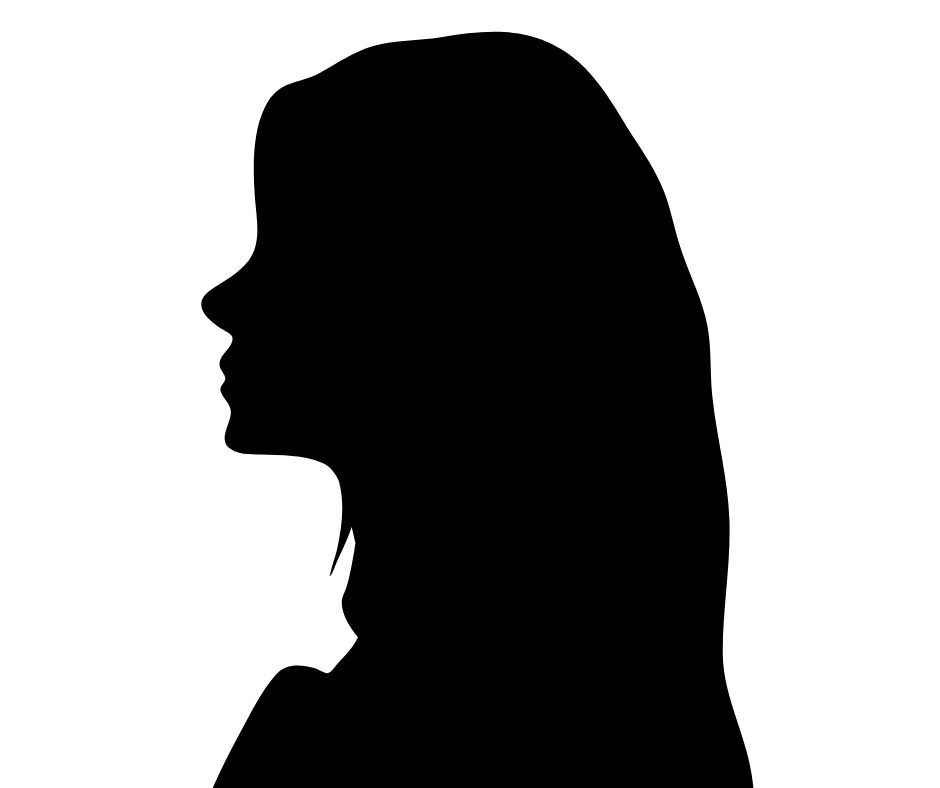 Black silhouette of a person in side profile on a white background