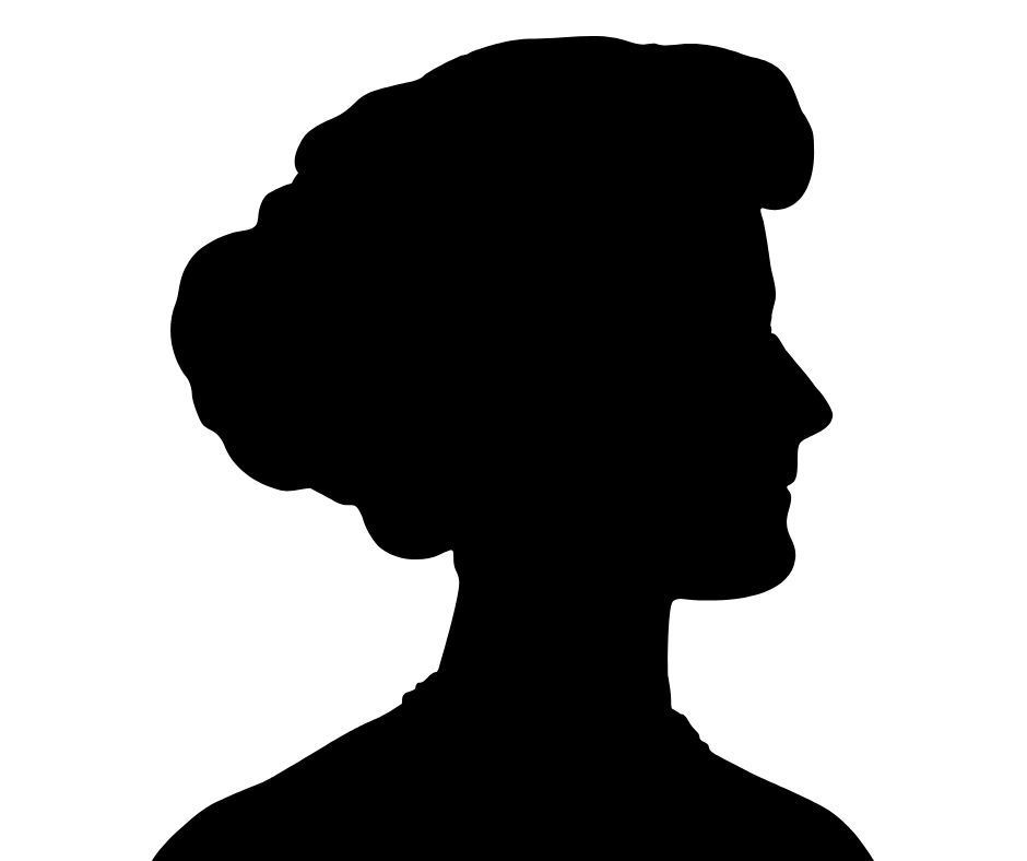 Black silhouette profile of a woman with hair in a bun against a white background