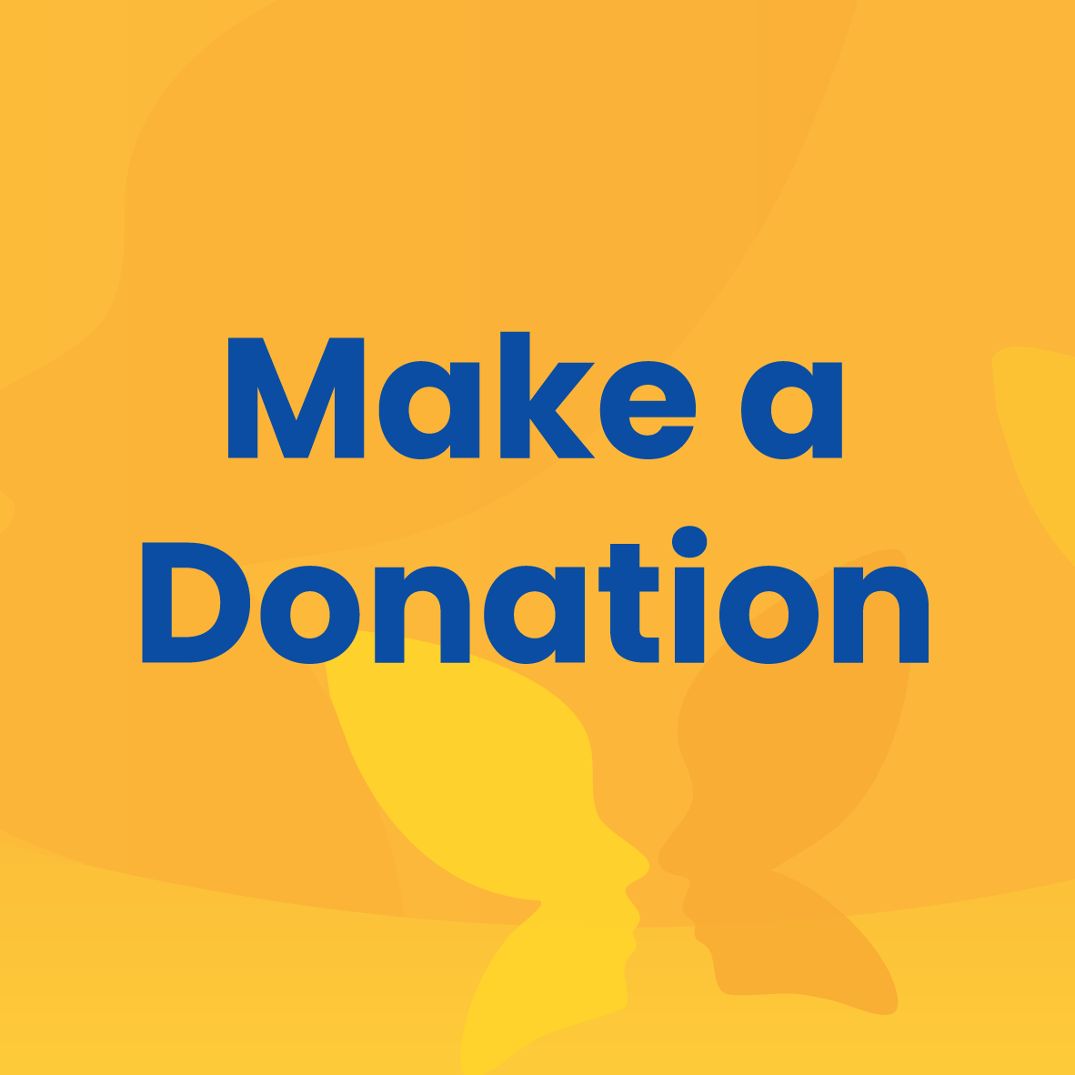 Make a Donation text in blue on a yellow background with abstract ribbon shapes