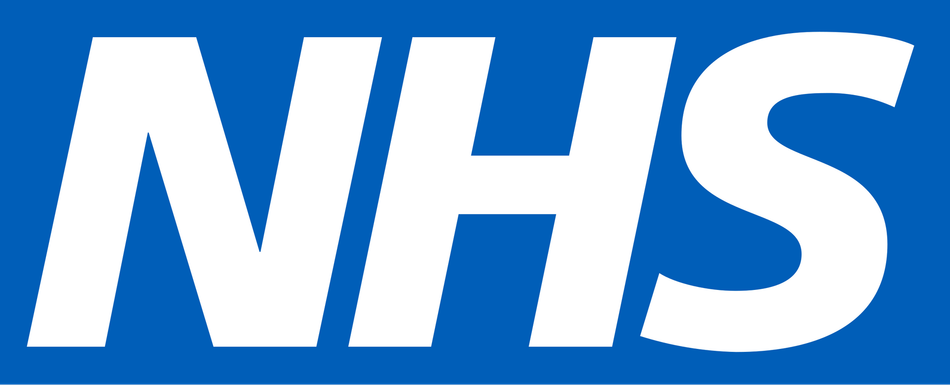 NHS logo in white on a blue background