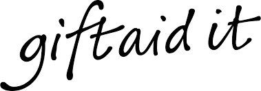 Handwritten black text reading “giftaid it” on a white background