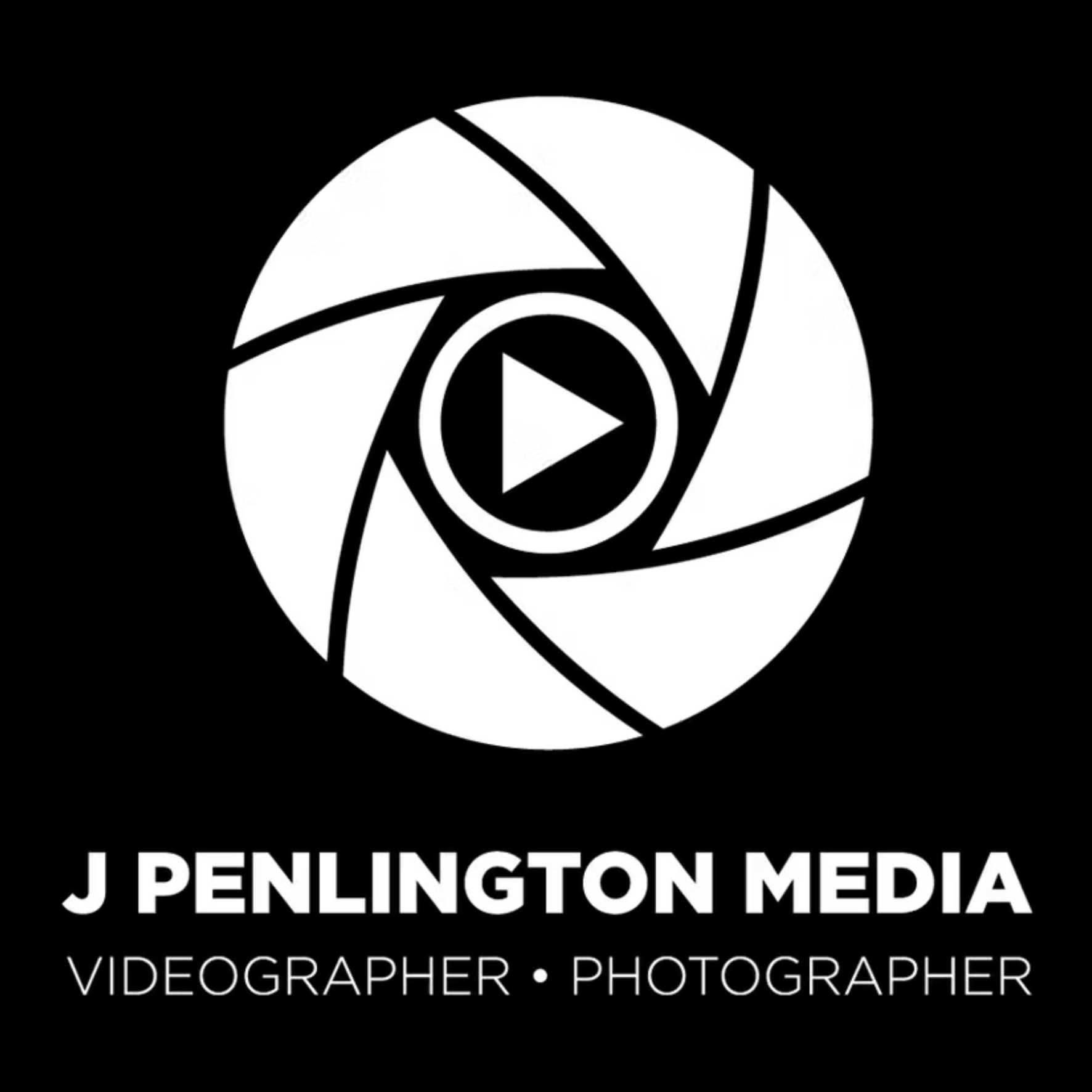 Logo for J Penlington Media with camera aperture and play icon, white text on black background