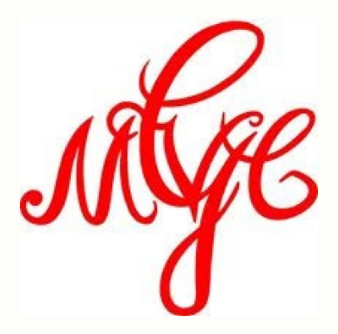 Red cursive monogram logo on a white background