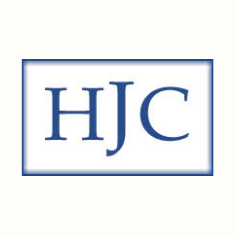 Blue HJC logo in a bordered white rectangle