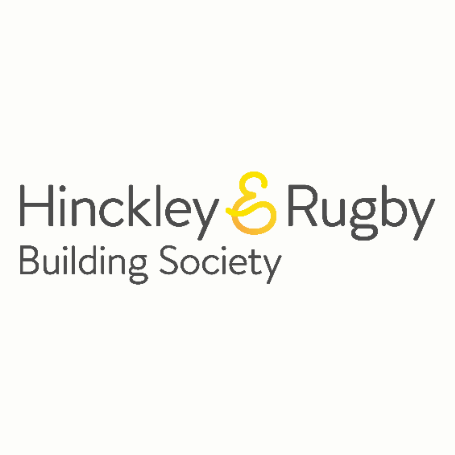 Hinckley & Rugby Building Society logo with gray text and a yellow ampersand
