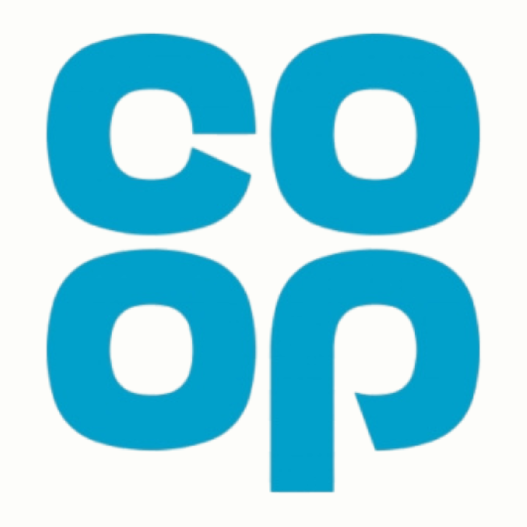 Blue “coop” logo made of rounded lowercase letters on a white background