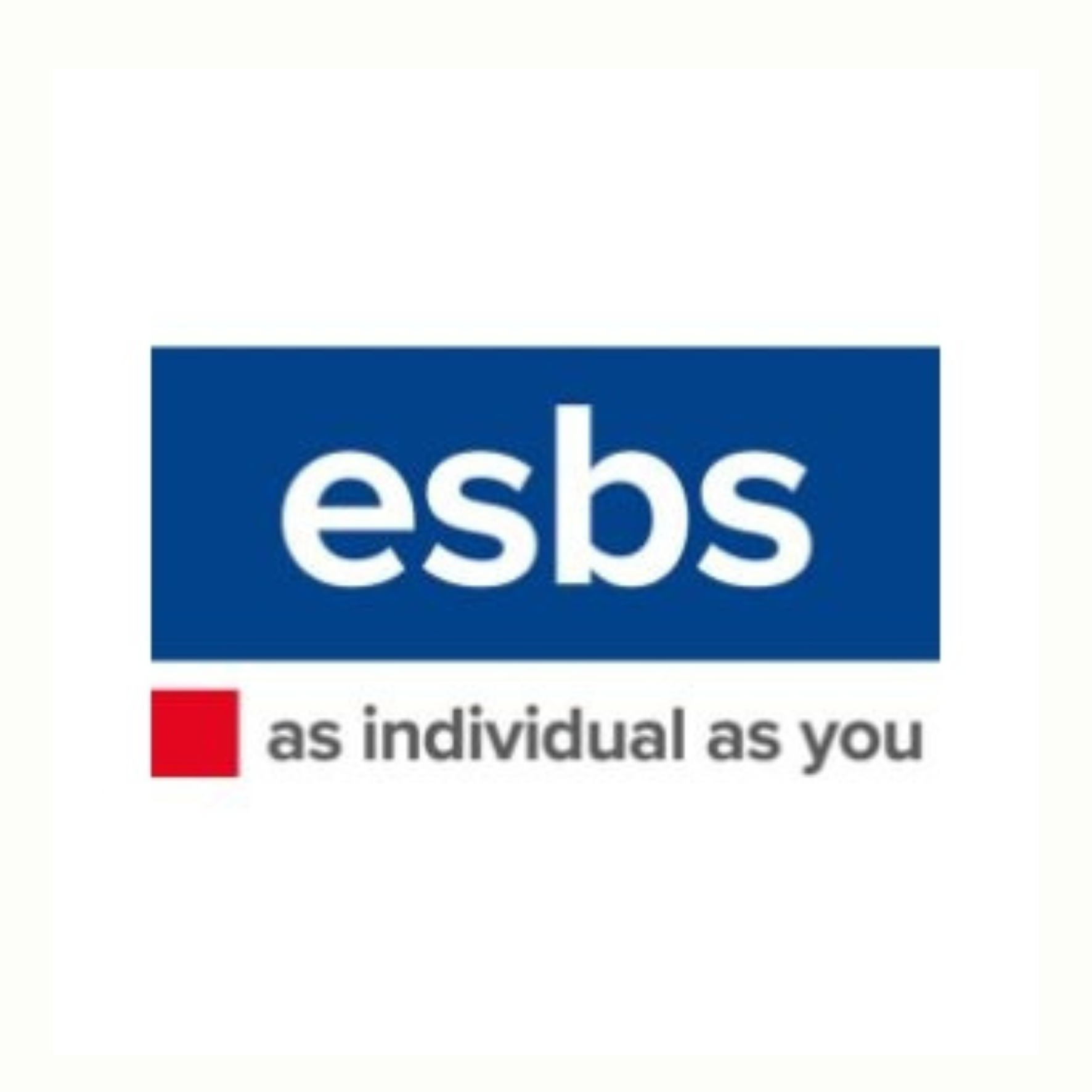 ESBS logo with blue banner, red square, and tagline “as individual as you”