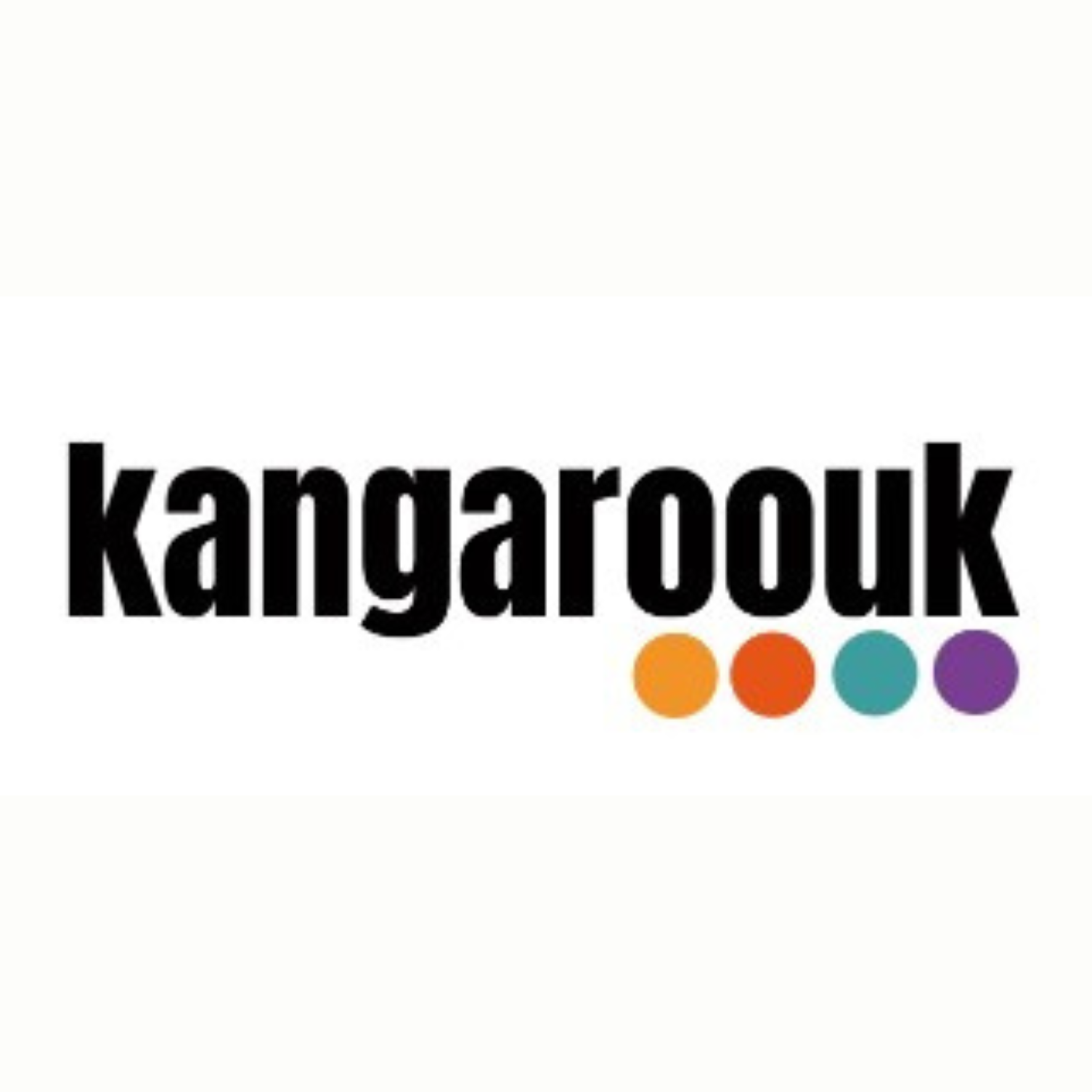 Kangaroouk logo in black with four colored dots underneath