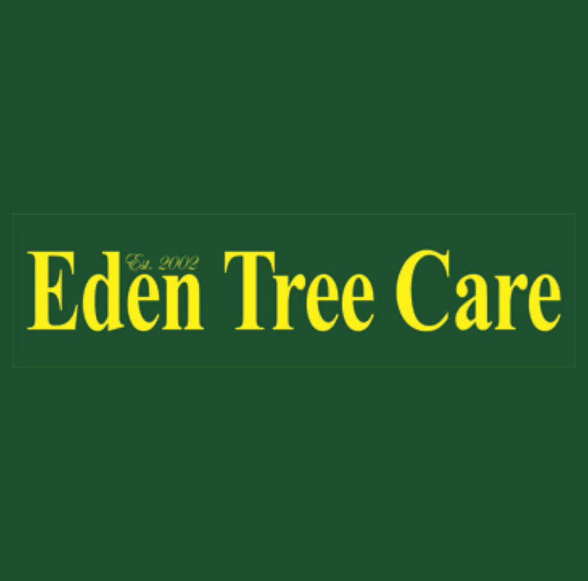 Eden Tree Care logo in yellow text on a dark green background