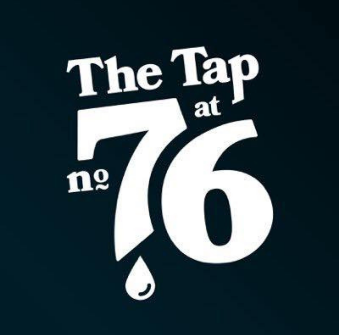 Logo reading “The Tap at 76” in white on a dark background, with a water droplet icon.