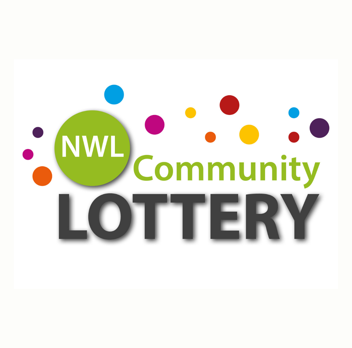 NWL Community Lottery logo with colorful dots and green, black, and gray text