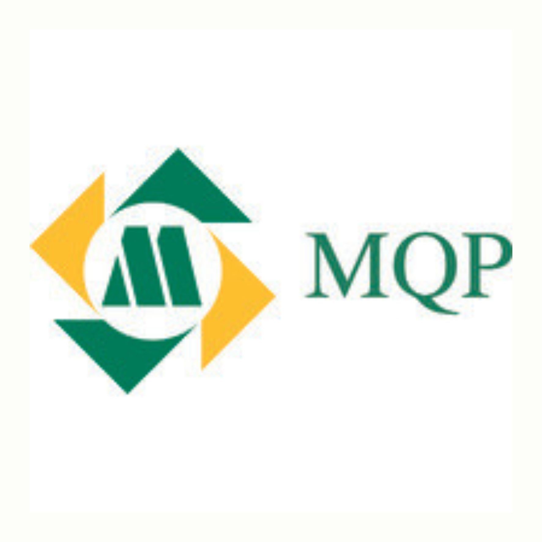 MQP logo with green and yellow geometric shapes and stylized M icon