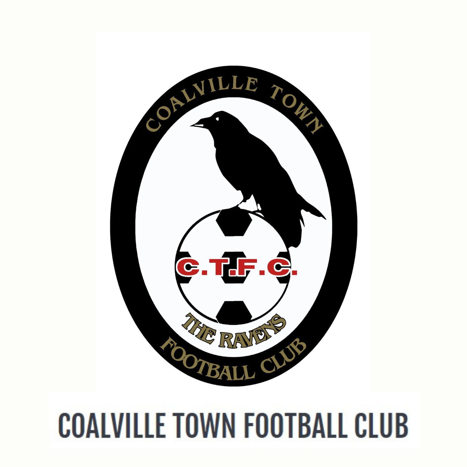 Coalville Town Football Club crest with black bird on oval badge and red C.T.F.C. text