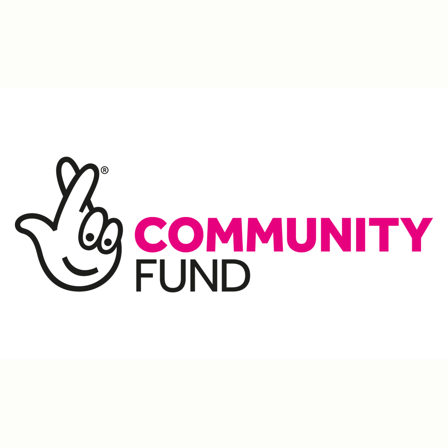 Community Fund logo with black hand icon and pink and black text on white background