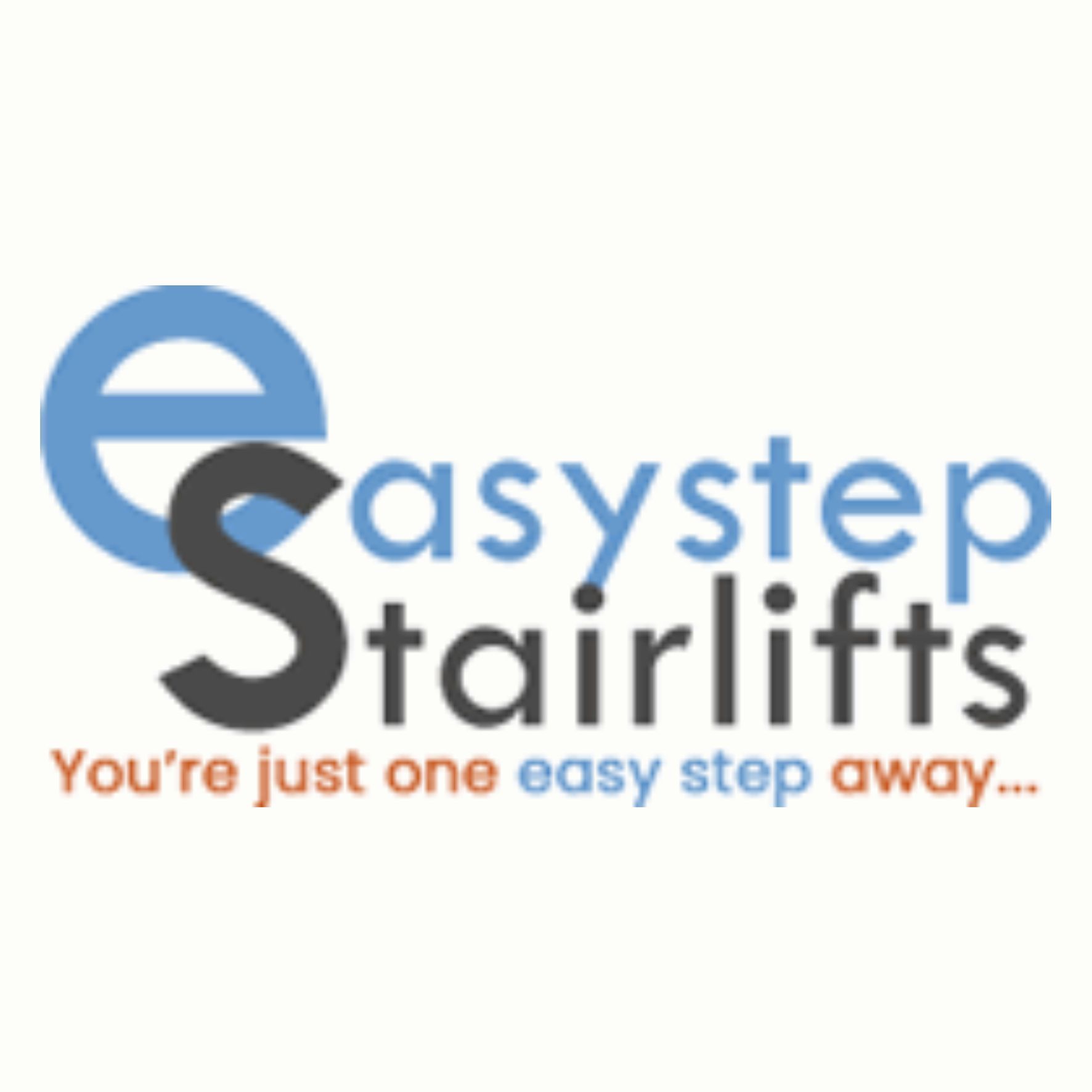 EasyStep Stairlifts logo with blue and gray text and the slogan “You’re just one easy step away...”