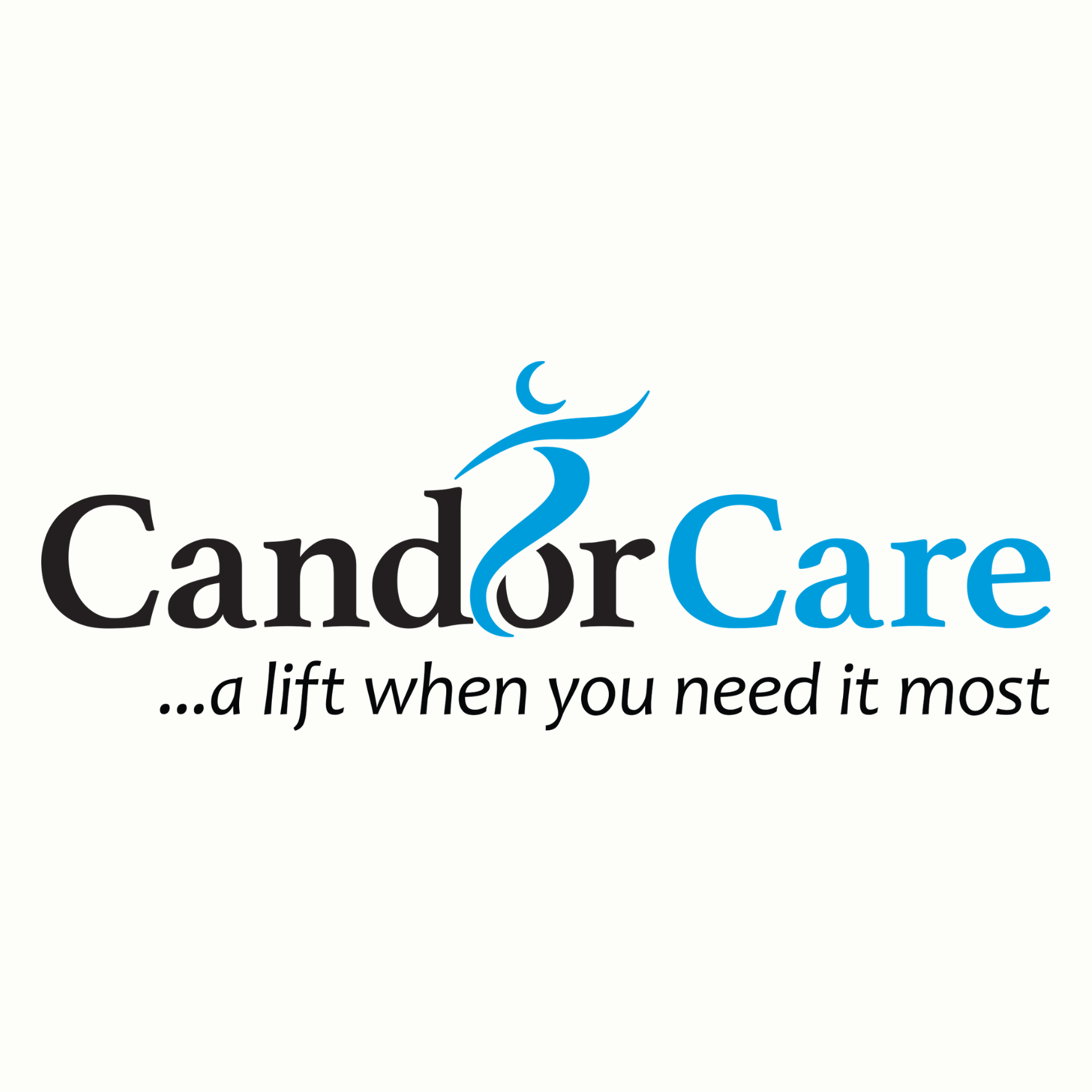 CandorCare logo with blue figure and tagline “...a lift when you need it most”