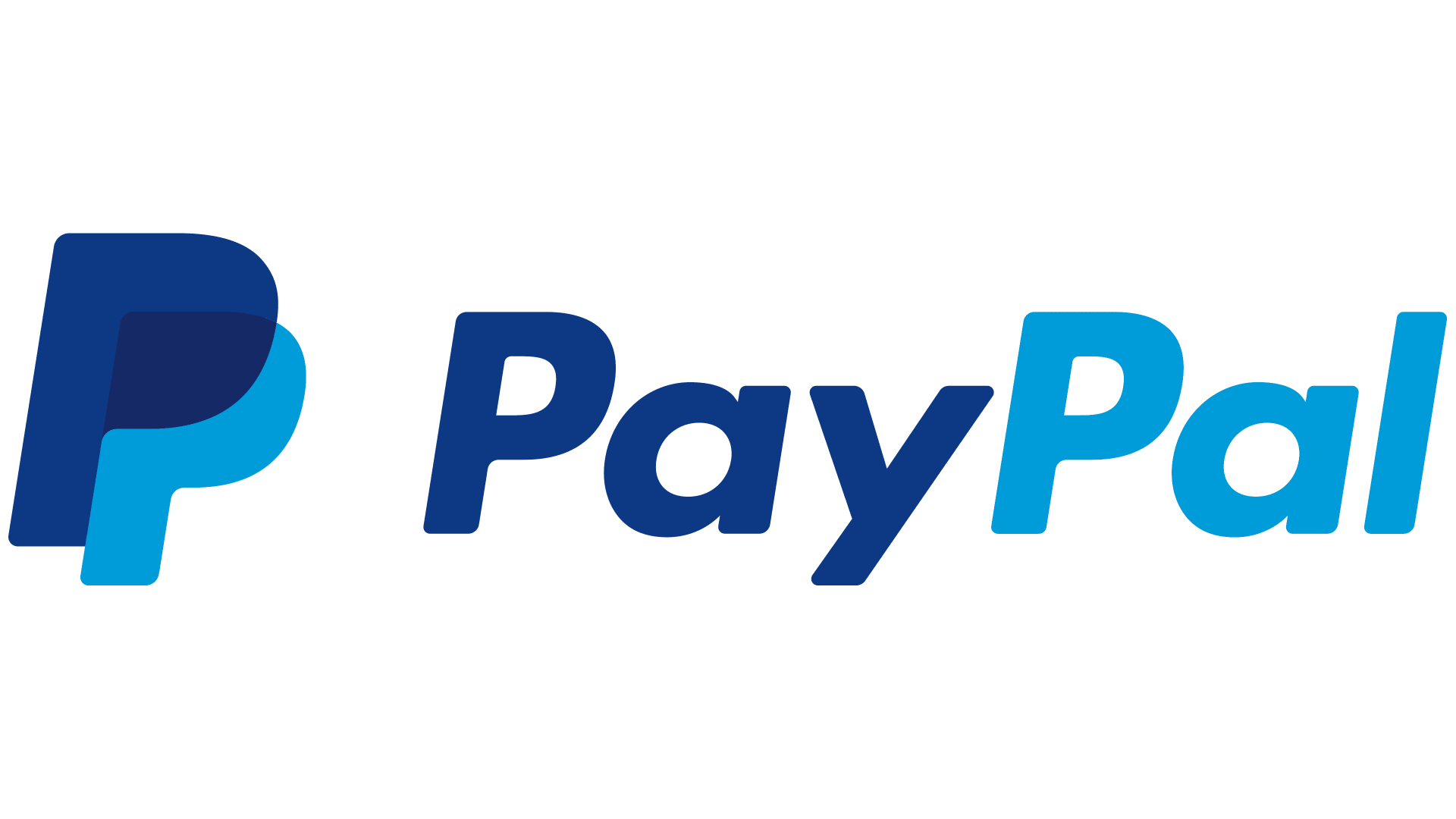 The paypal logo is blue and white on a white background.