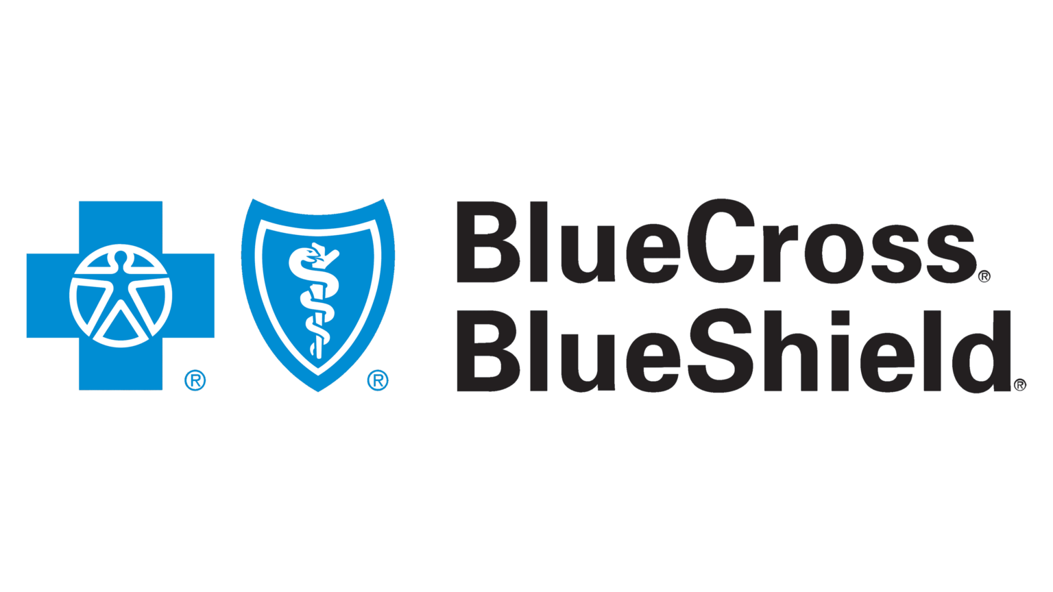 BlueCross BlueShield logo in blue with shield icons and black company name text