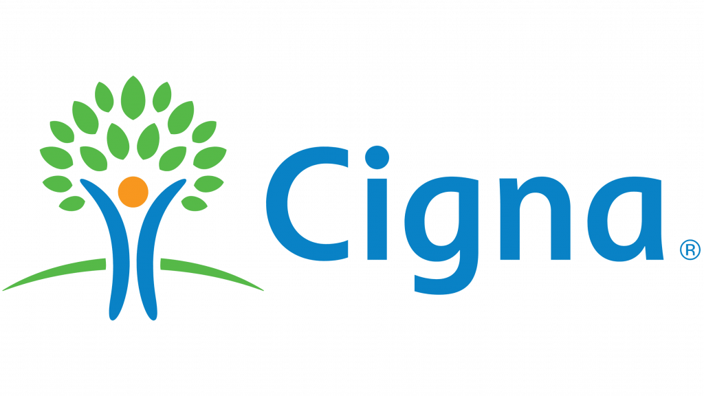 Cigna logo with green tree and blue text on white background