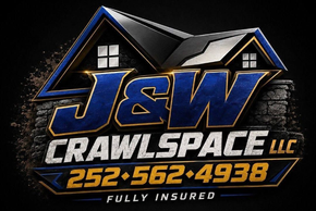 J&W Crawlspace LLC logo with house roof graphic, phone number, and &ldquo;Fully Insured&rdquo; text