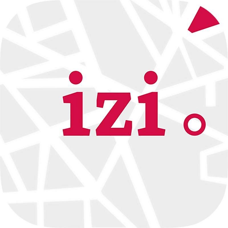 A logo for izi travel the storytelling platform