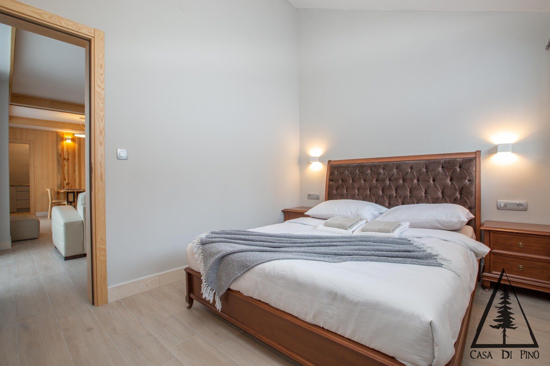 There is a large bed in the middle of the room.