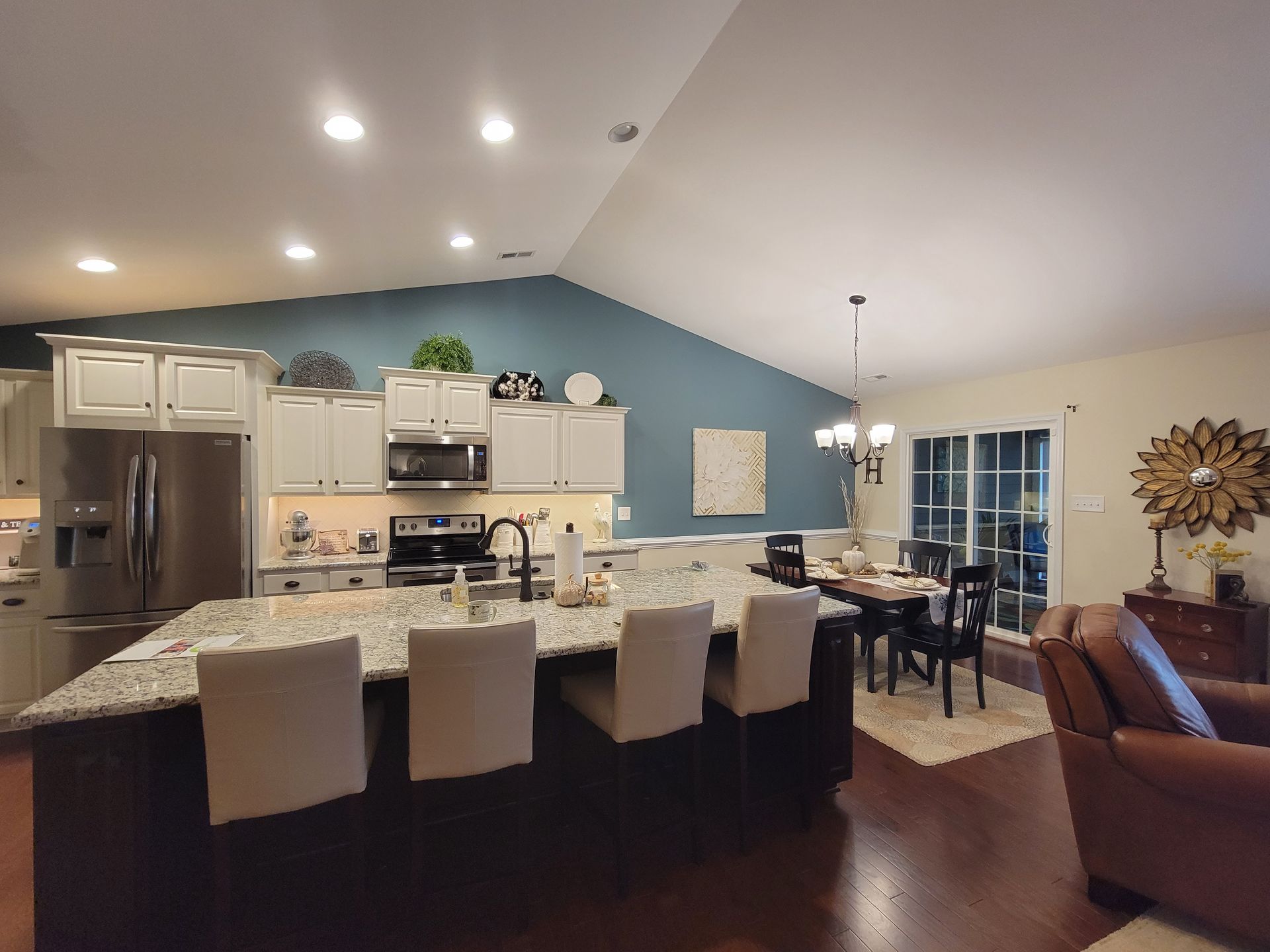 Blue Accent Wall with Cream Kitchen Walls