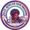 Logo for Julee African Hair Braiding featuring a stylized person with colorful braided hair in a circular frame.