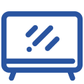 a blue and white logo of led walls