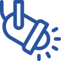 a blue and white logo of lighting
