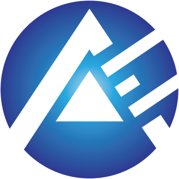 A blue circle with a white triangle in the middle