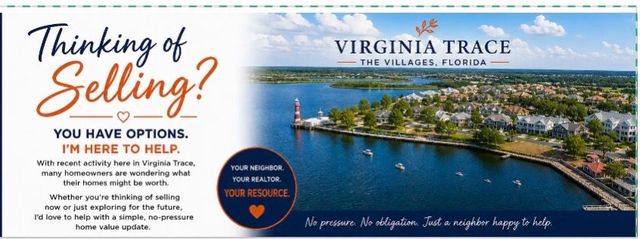Virginia Trace retirement community ad with lakeside homes, “Thinking of Selling?” and “You have options” text.