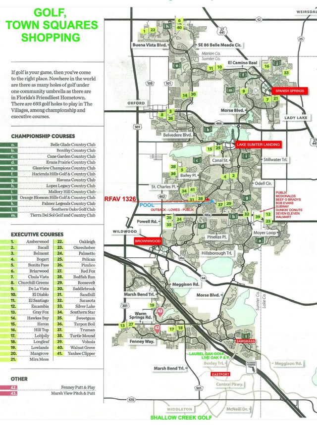 Golf Town Square shopping map with store listings, directions, and highlighted locations.