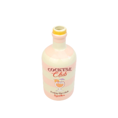 Gestreepte glazen fles met het opschrift 