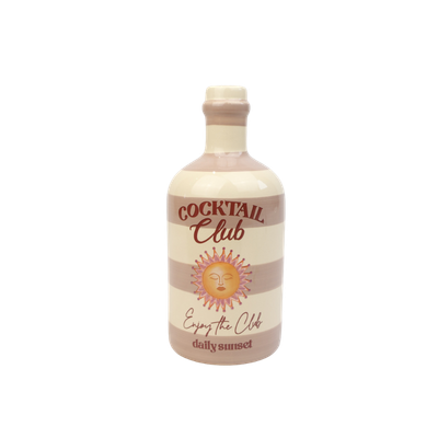 Een beige-crème keramische fles met het opschrift 