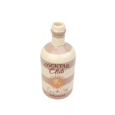Een beige-crème keramische fles met het opschrift 