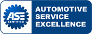 ASE Certified Automotive Service Excellence blue logo with gear emblem and white text