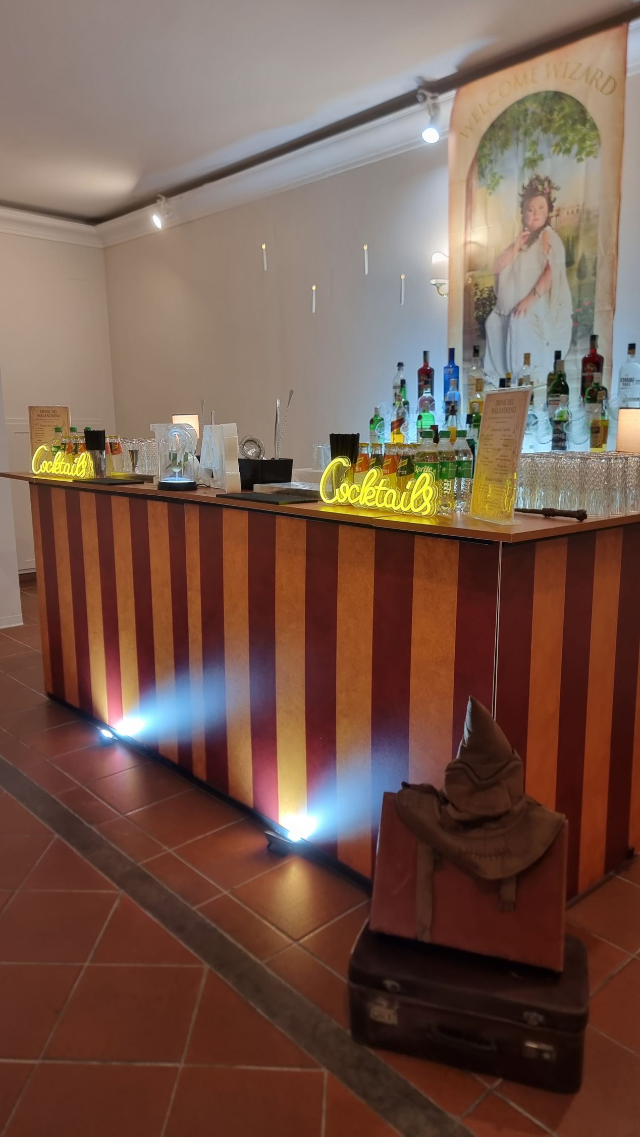 Candele fluttuanti sopra Open Bar matrimonio Villa Dino Roma