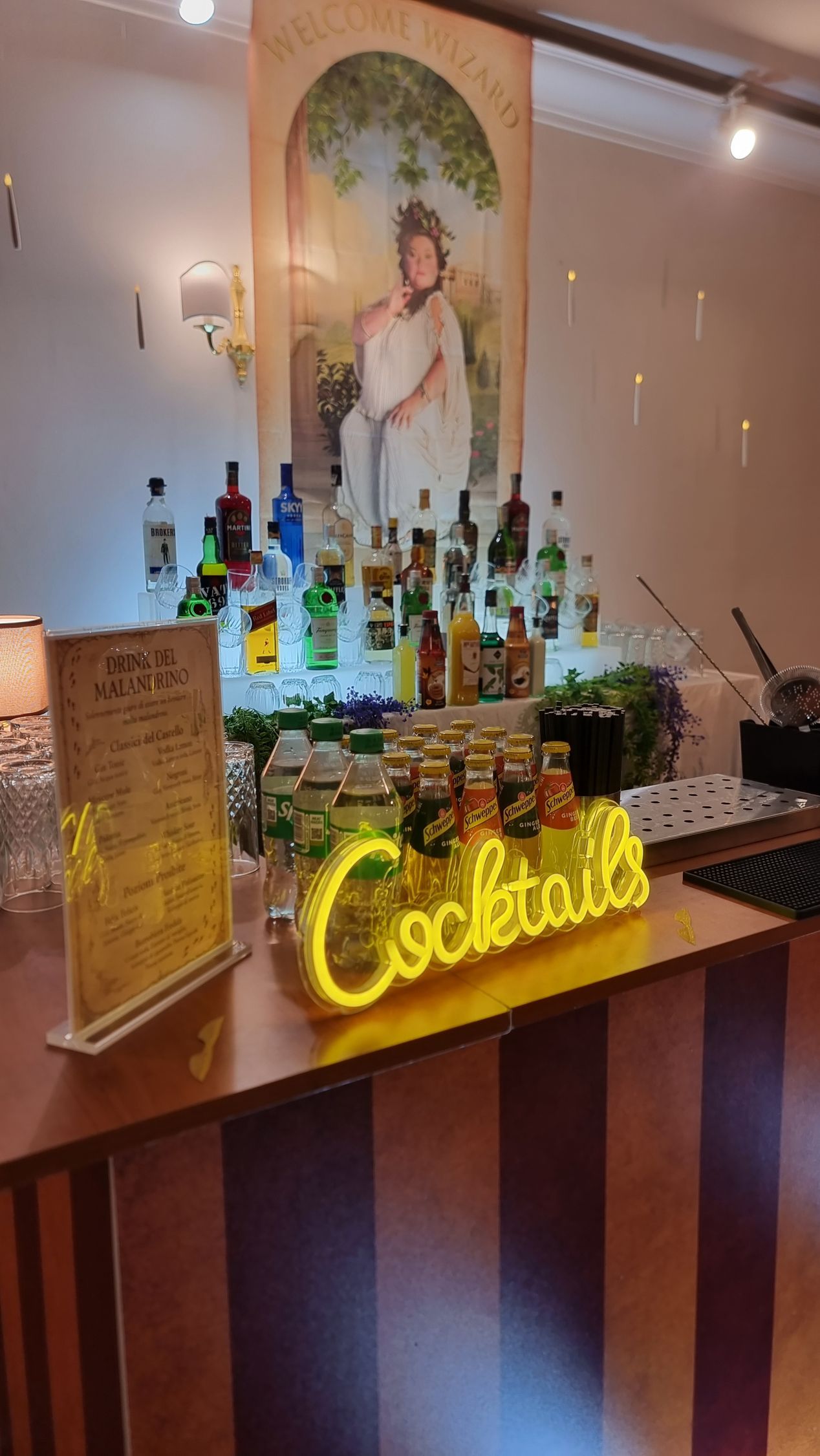 Allestimento cocktail bar matrimonio Villa Dino Harry Potter