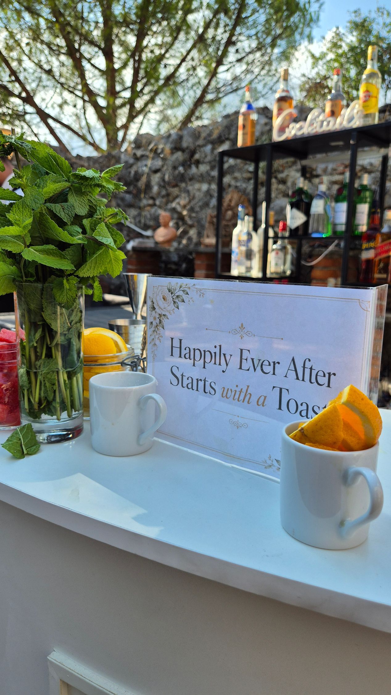 Dettagli postazione beverage matrimonio Villa Sant'Angelo