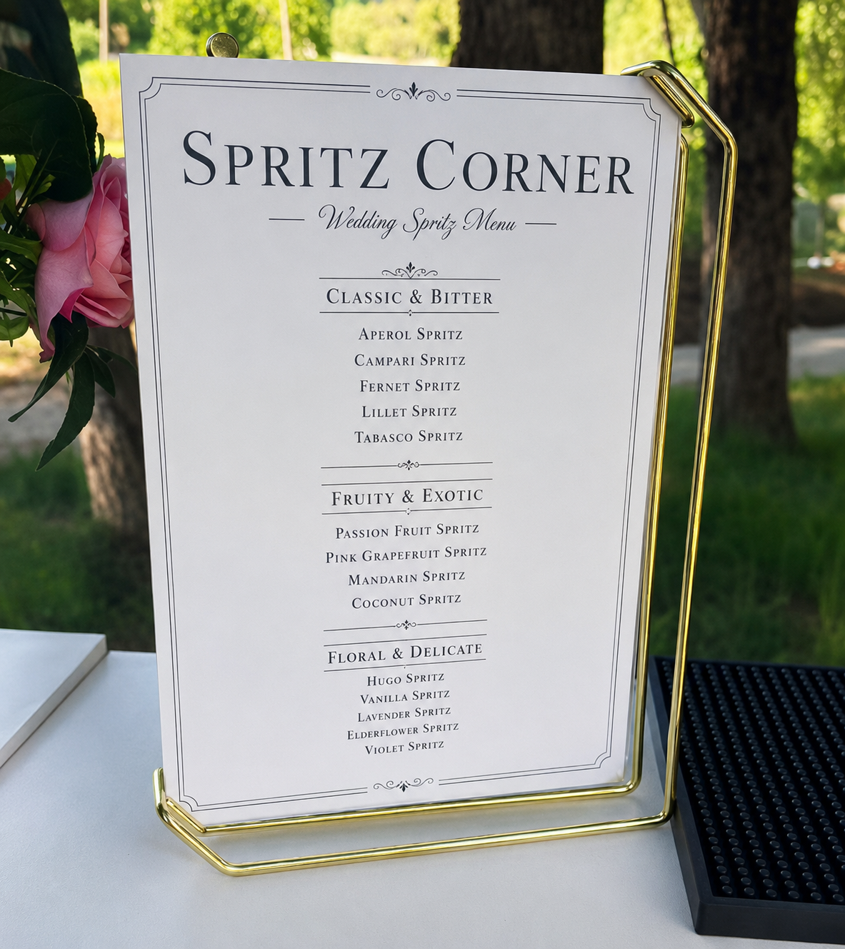 Drink list della Spritzzeria realizzata per il matrimonio di Kara e Rob