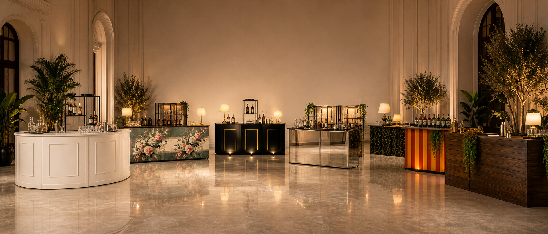 Bar Catering con banconi eleganti e strutture Barman Express