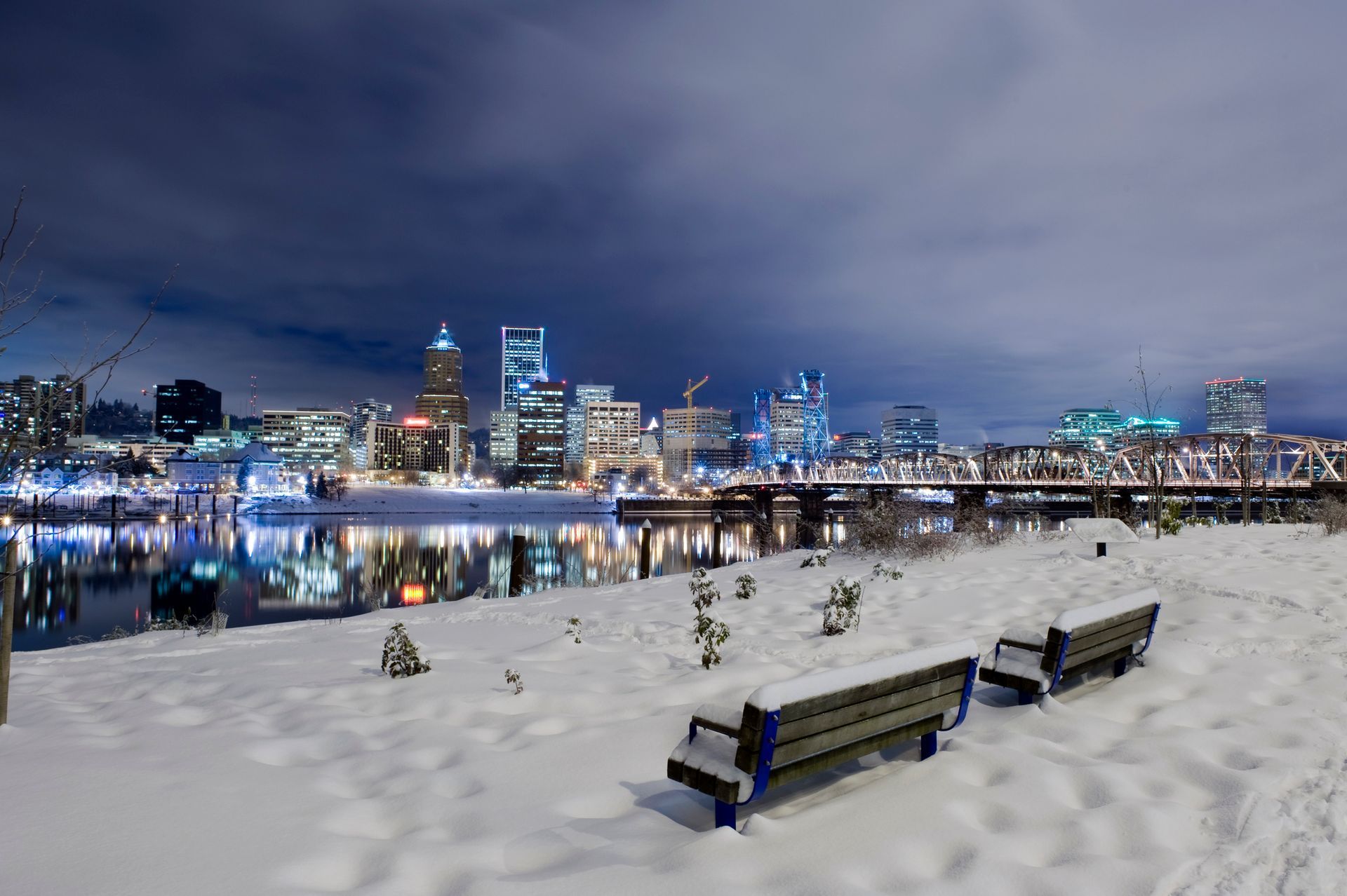Outside view of snow covered Portland, OR to represent the need for furnace tune-up this winter.