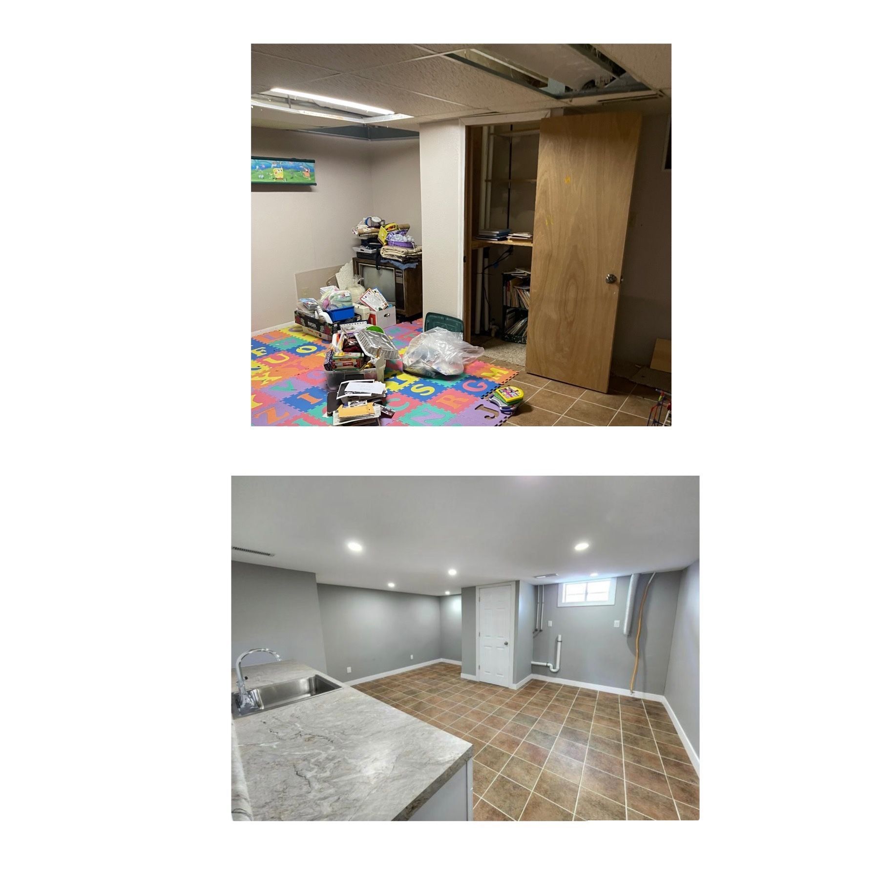 Before and after pictures of the laundry room AMC Homes Remodeled. 