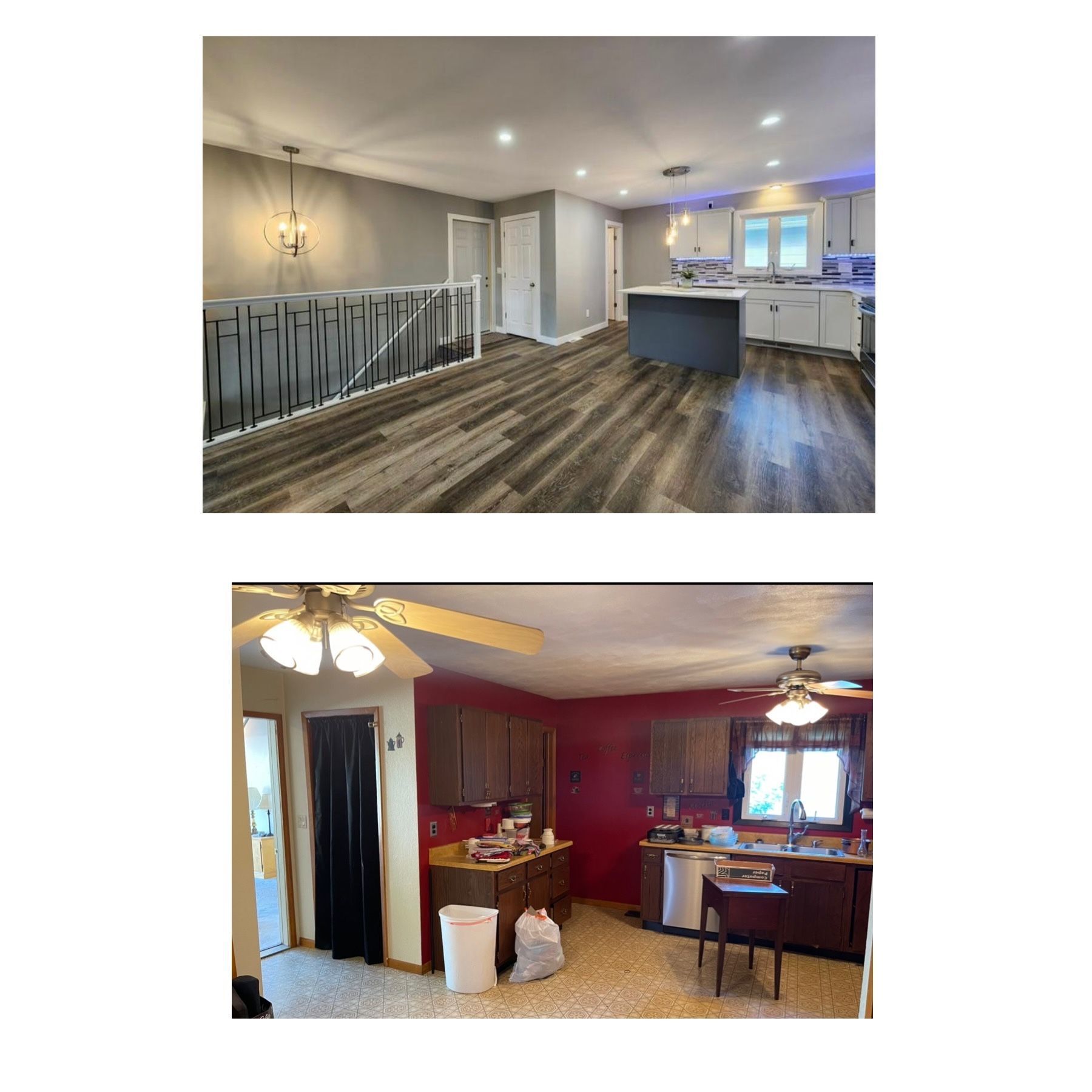 Before and After pictures of the kitchen remodel done by AMC Homes.