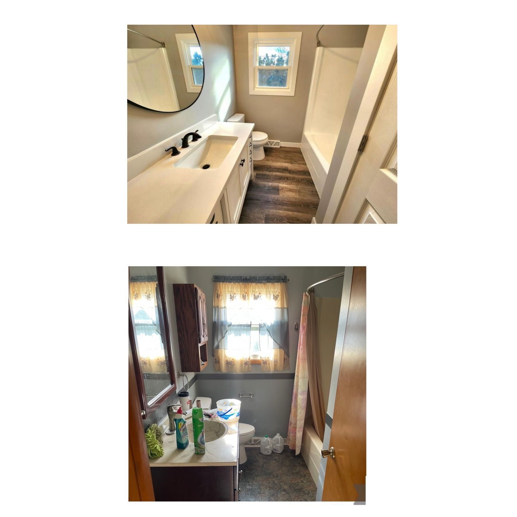 Before and after pictures of the bathroom remodel by AMC Homes.