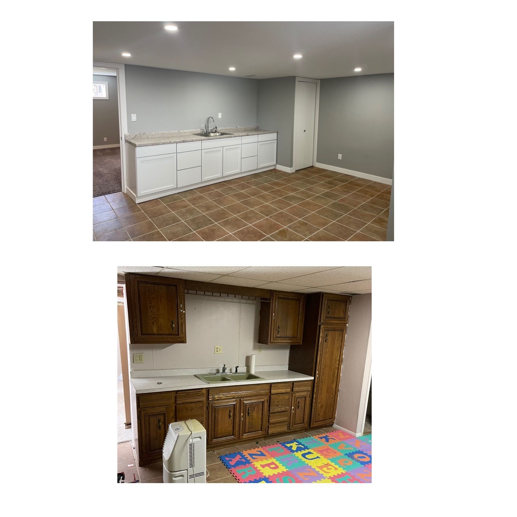 Before and after pictures of the wet-bar remodel by AMC Homes.