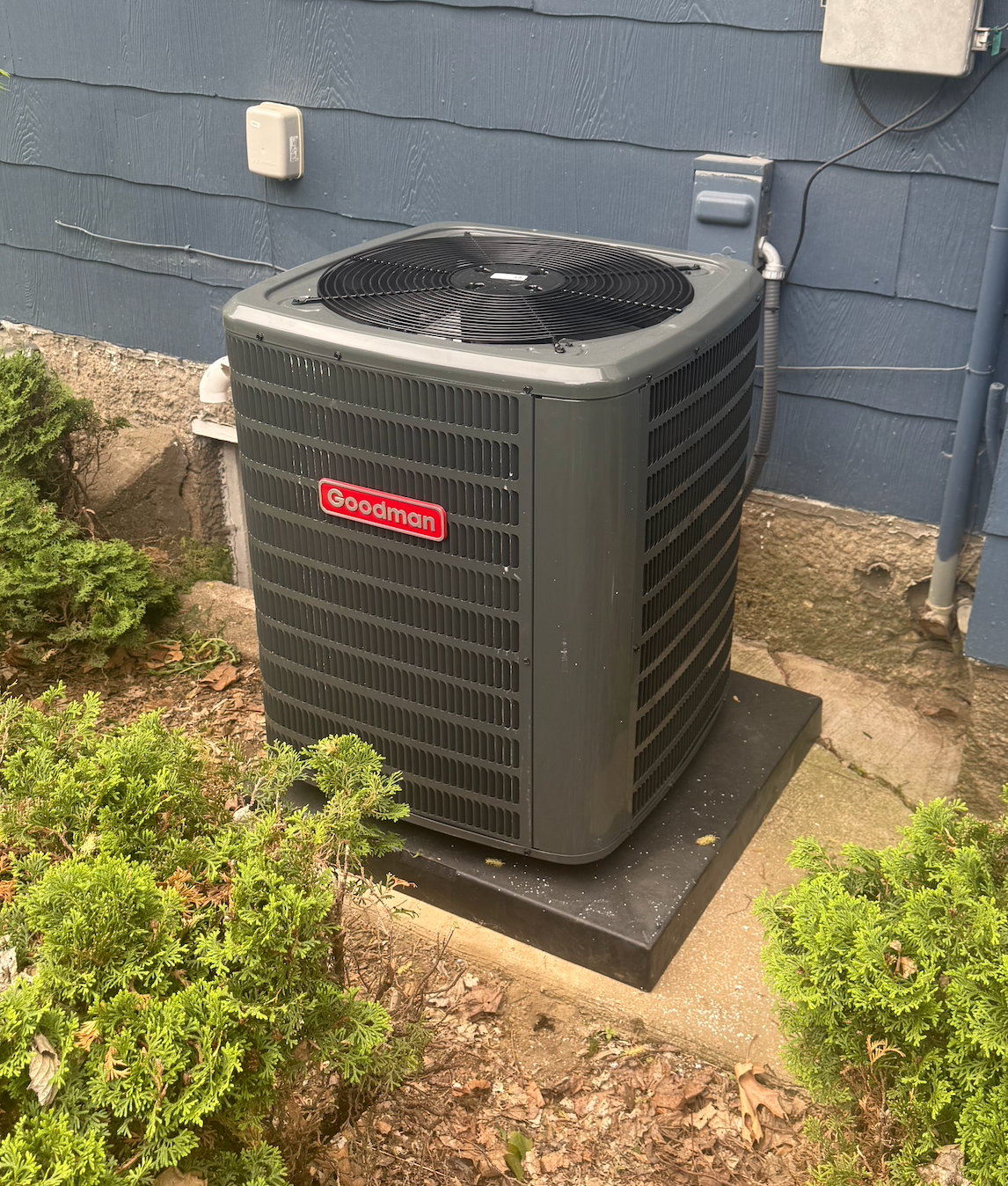 High-efficiency central air conditioning unit installed