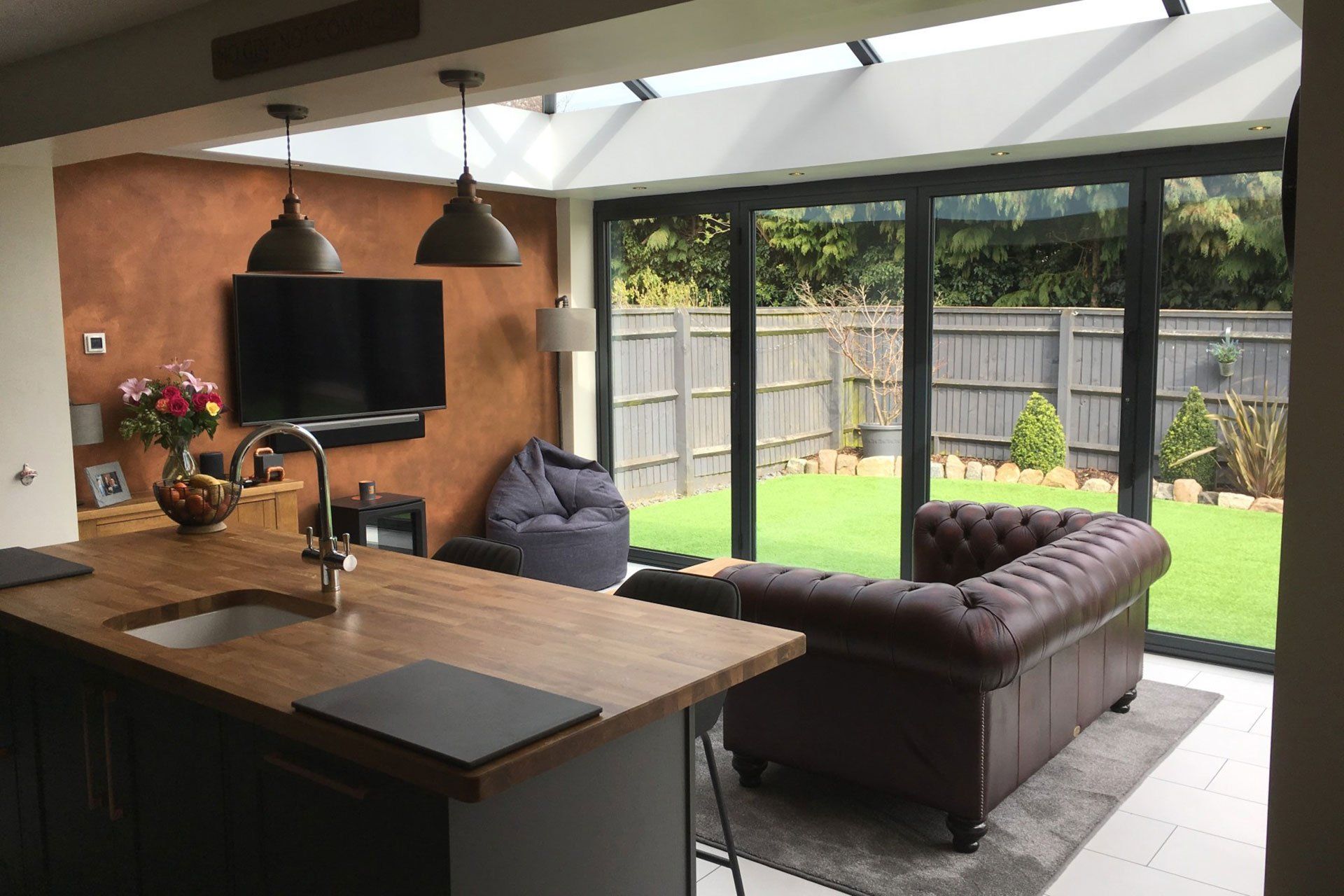 Bifold Doors in Kitchen Halfway Opened