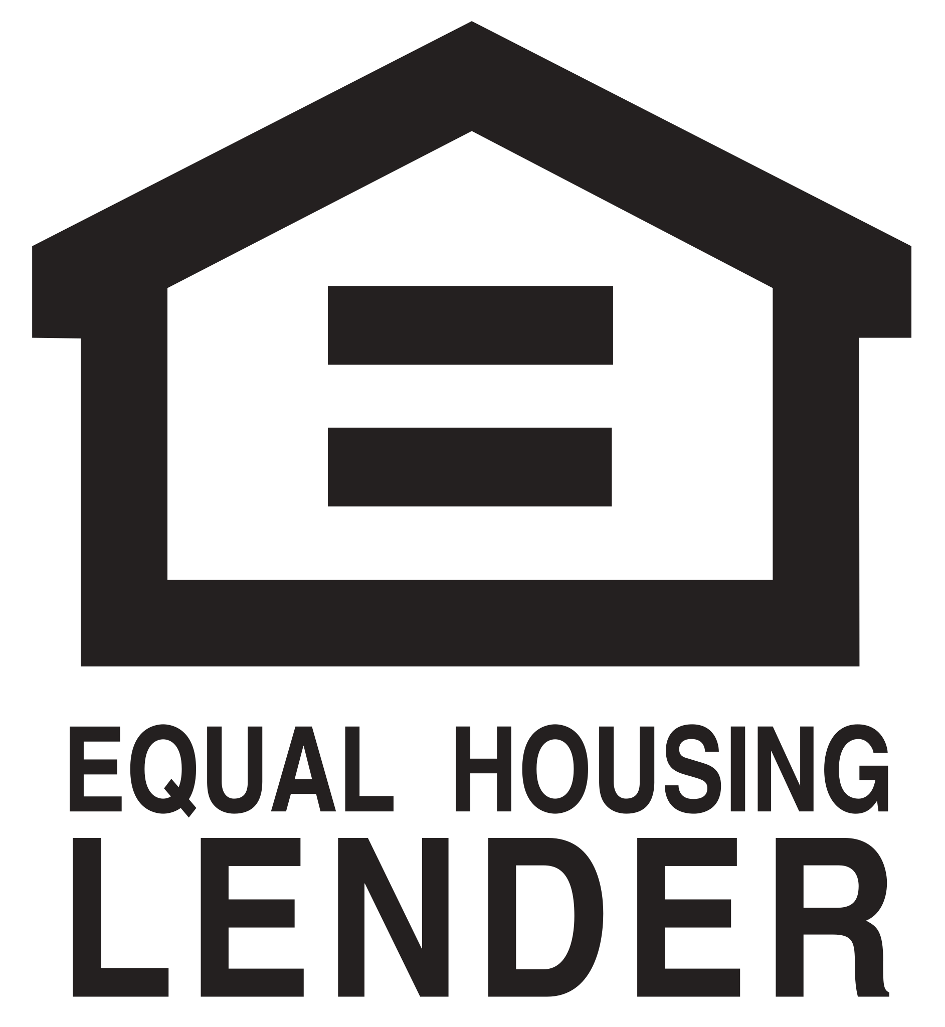 Equal Housing Lender symbol: House outline with an equal sign inside, below the words 